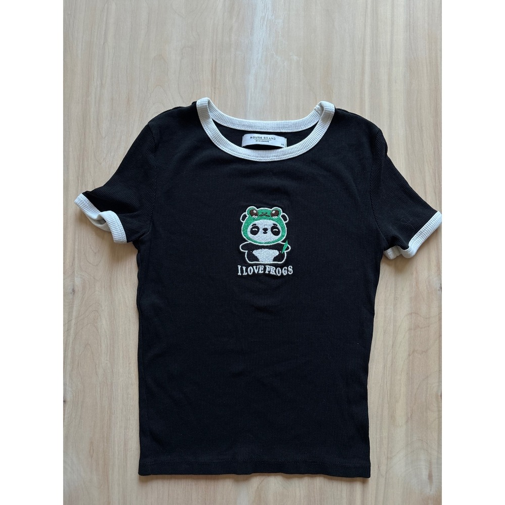 House Brand Womens Frogcore Tee XS Black Kawai I Love Frogs Panda Y2K Top Fun